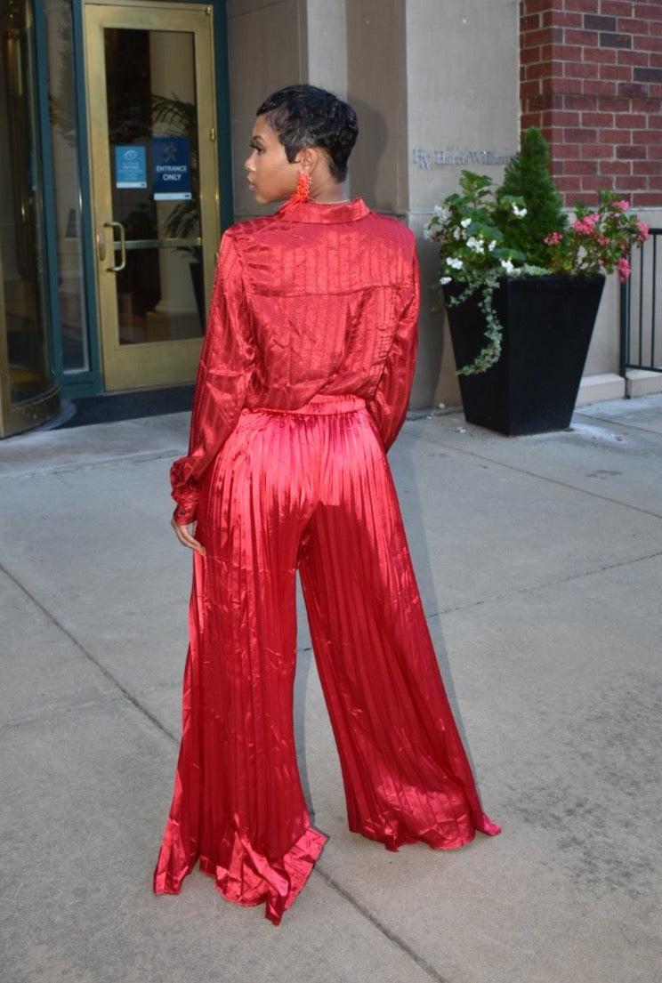 Red Rose Pleated Pants