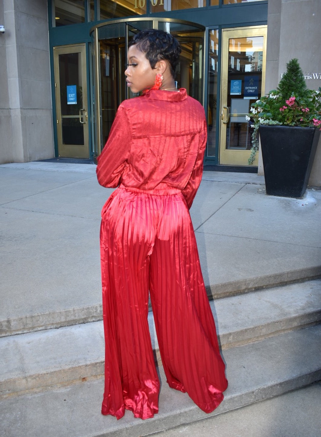 Red Rose Pleated Pants