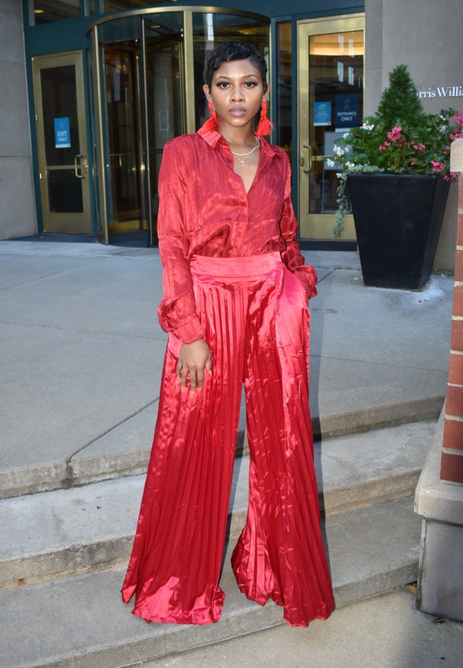 Red Rose Pleated Pants