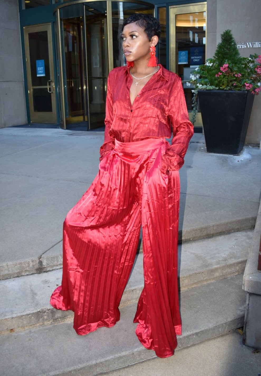 Red Rose Pleated Pants